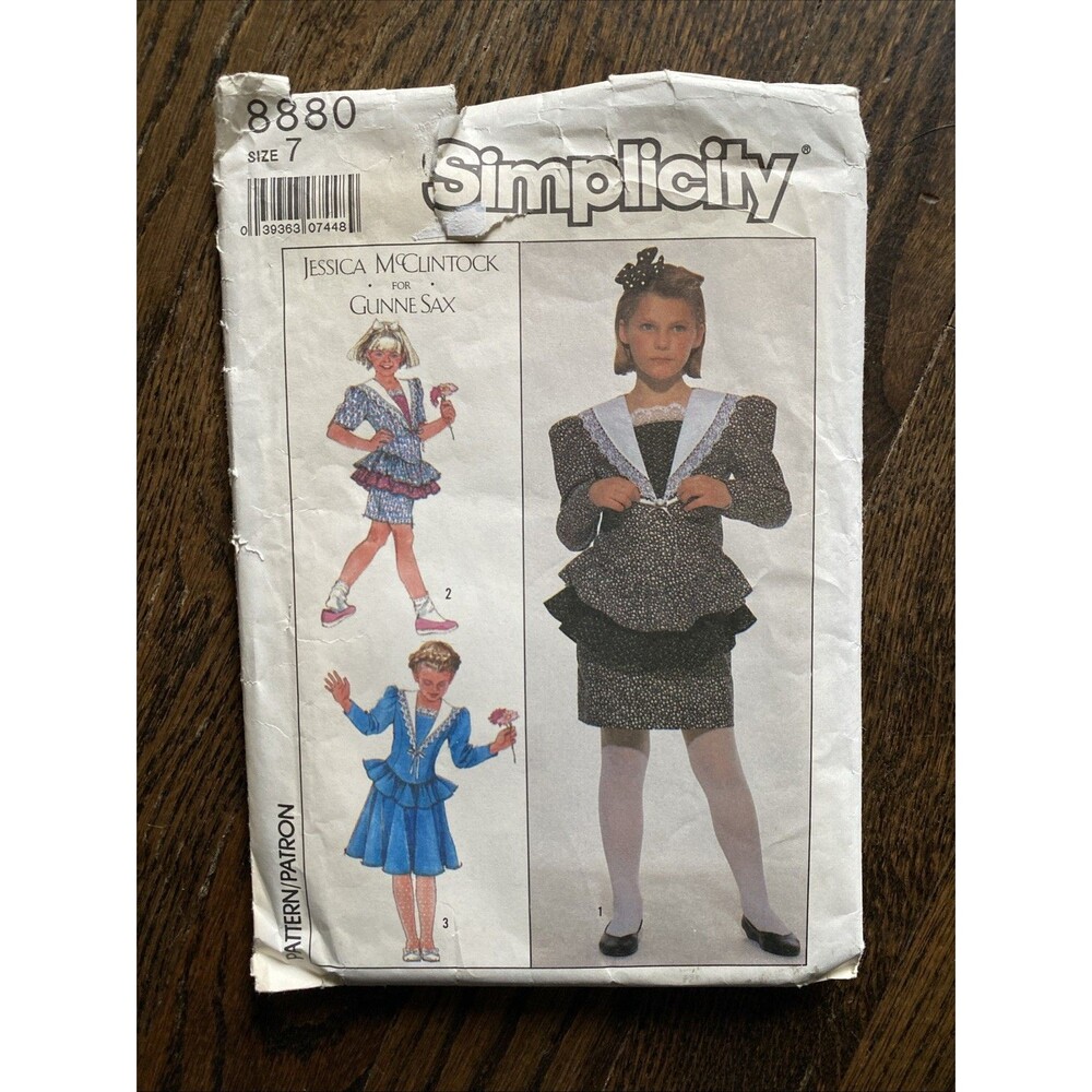 VTG 80s Simplicity 8880 Gunne Sax Dress Pattern for Girls Size 7 - Cut, Complete